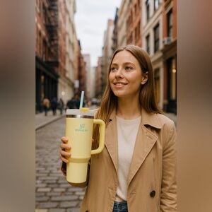 Stanley Quencher H2.0 FlowState stainless steel insulated tumbler a light yellow